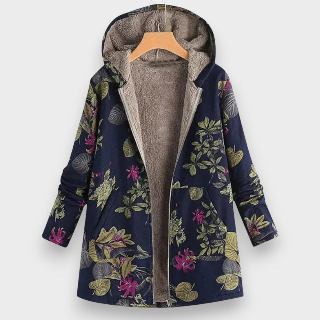 Pia | Eleganta Fleece Jaka ar Ziedu Motīvu