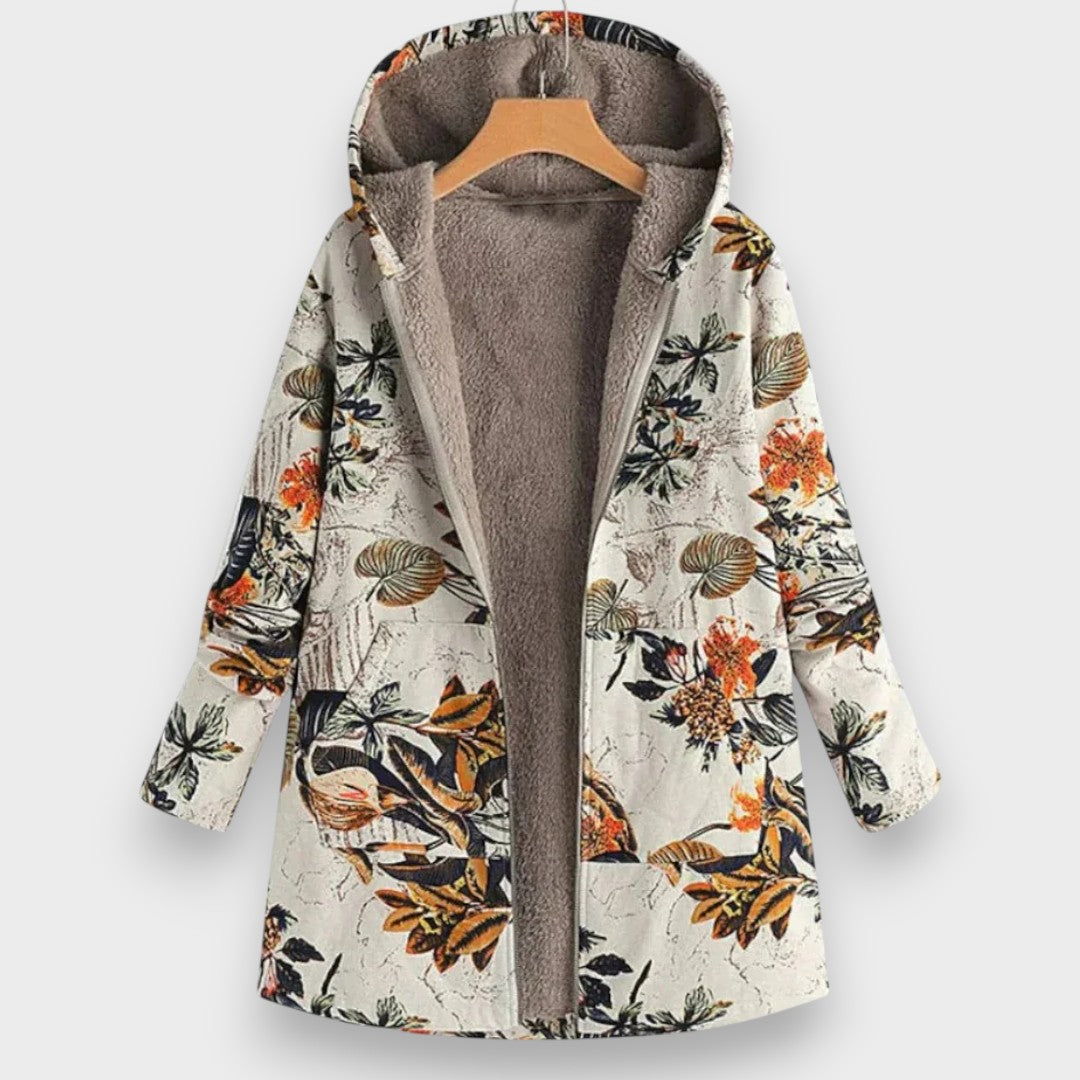 Pia | Eleganta Fleece Jaka ar Ziedu Motīvu