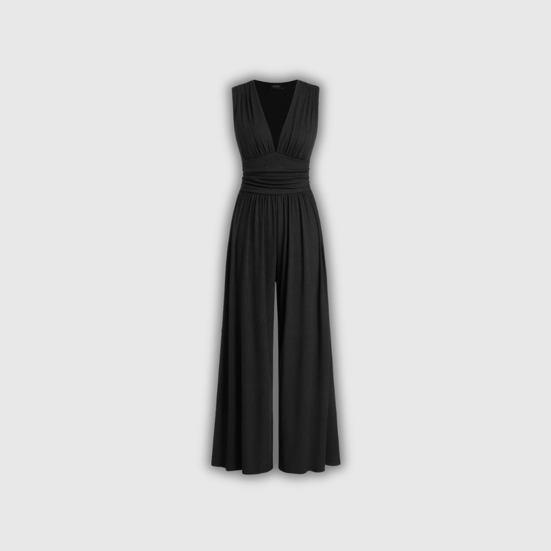 Labdarība – Elegants bez piedurknēm plaša kāju kombinezons