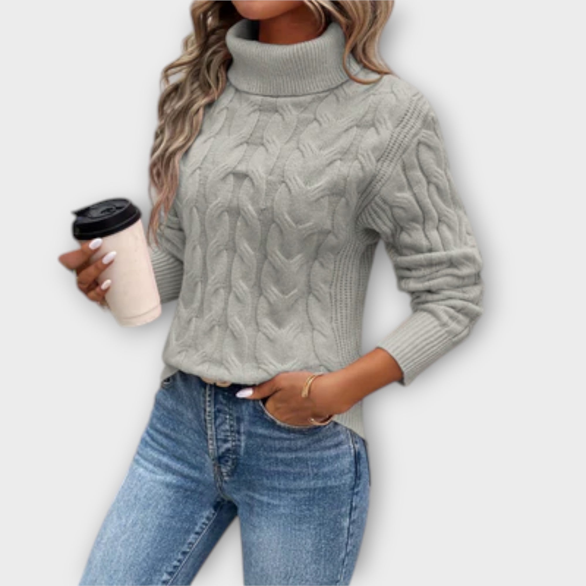 Amelia – Elegantais Roll Neck Džemperis Trikotāžā