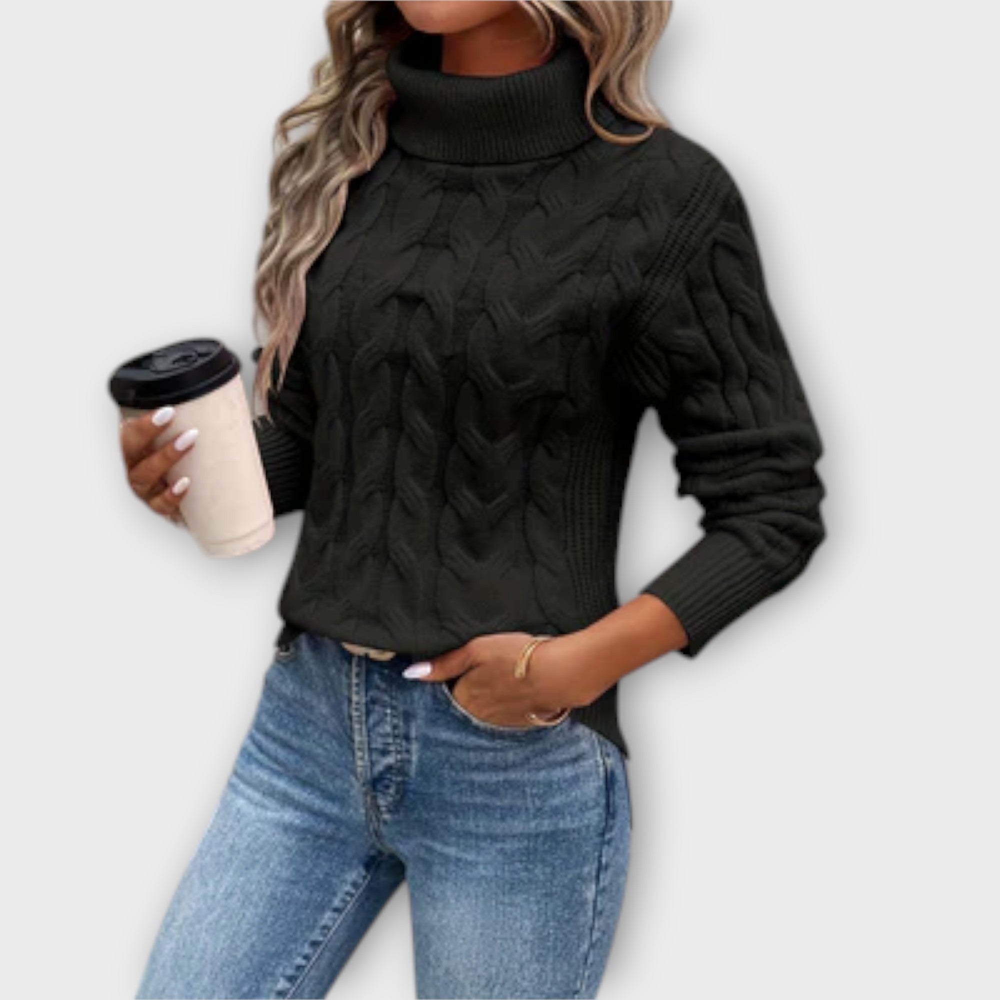 Amelia – Elegantais Roll Neck Džemperis Trikotāžā