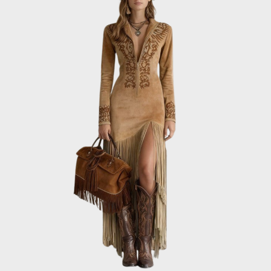 Victoria | Bohemian Fringed Suede Dress
