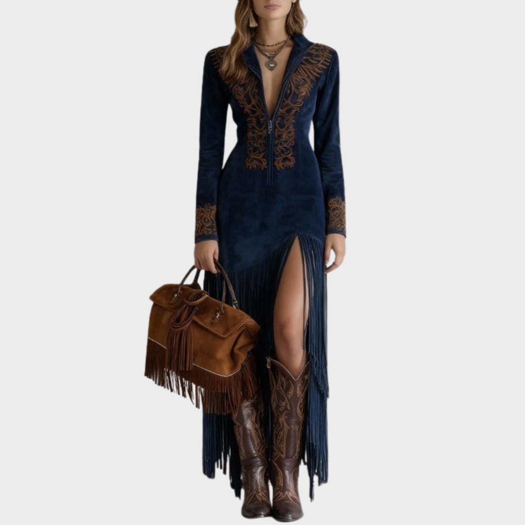 Victoria | Bohemian Fringed Suede Dress