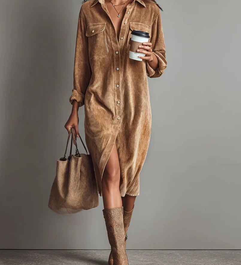 Isla Charcoal™ Vintage Corduroy Midi Dress
