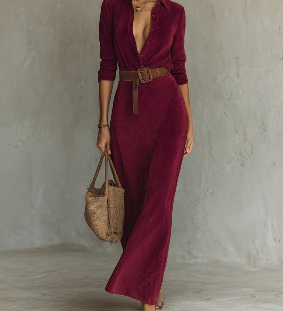 Solaire Suede™ | Elegant Vintage Maxi Dress