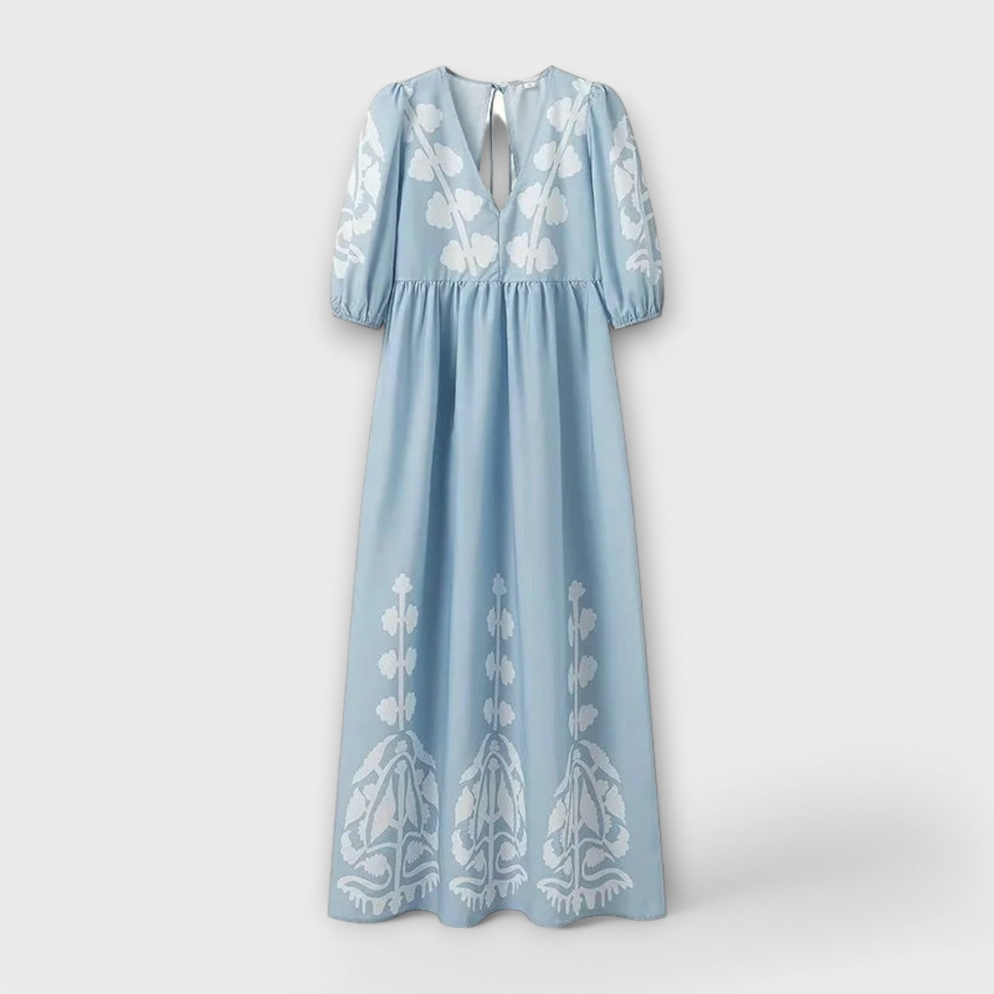 Rena - Eleganta Drukāta Kleita Bez Piepūles