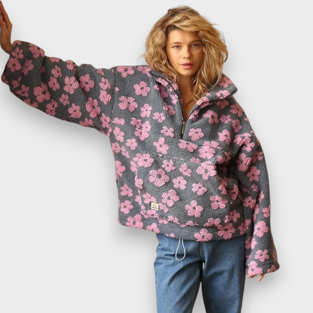 Irma | Garām Piedurknēm Fleece Pulovers ar Ziedu Motīvu